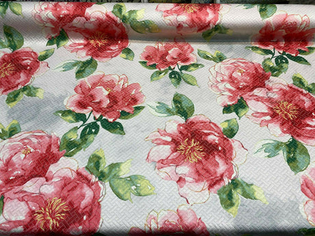 Kelly Ripa Swoon Fiesta Red Green Matelasse Cotton Polyester Fabric - Watercolor Floral, 54" Width (1 Yard)