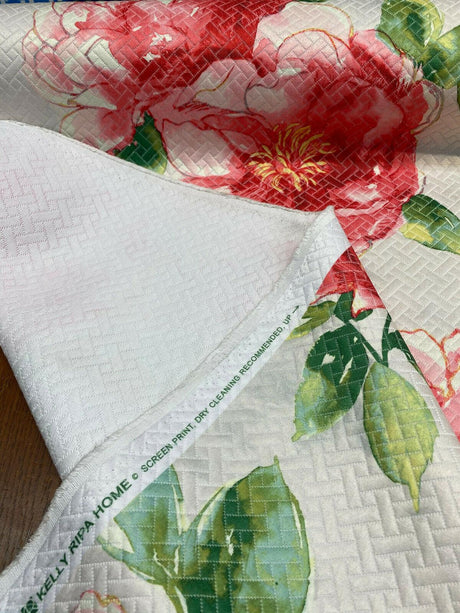 Kelly Ripa Swoon Fiesta Red Green Matelasse Cotton Polyester Fabric - Watercolor Floral, 54" Width (1 Yard)