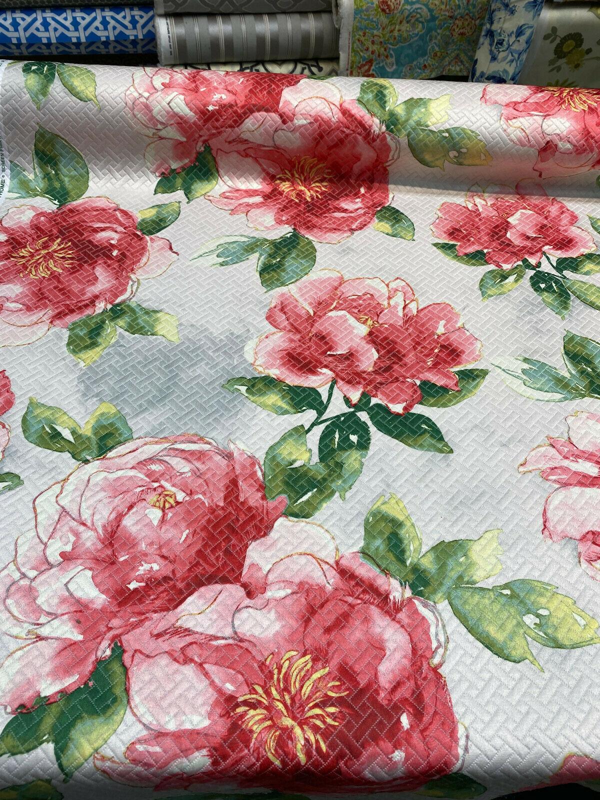 Kelly Ripa Swoon Fiesta Red Green Matelasse Cotton Polyester Fabric - Watercolor Floral, 54" Width (1 Yard)