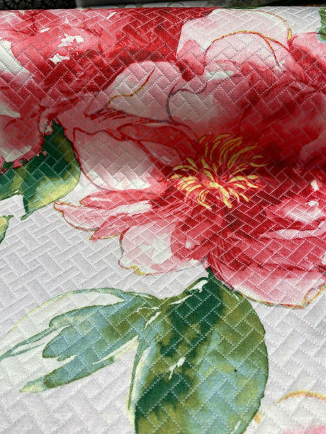 Kelly Ripa Swoon Fiesta Red Green Matelasse Cotton Polyester Fabric - Watercolor Floral, 54" Width (1 Yard)
