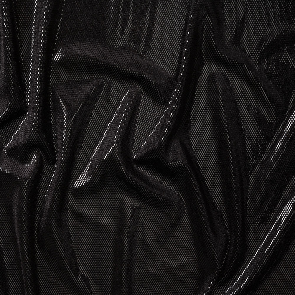 Stretch Polyester Velour with Crystal Foiled Polka Dots - Black