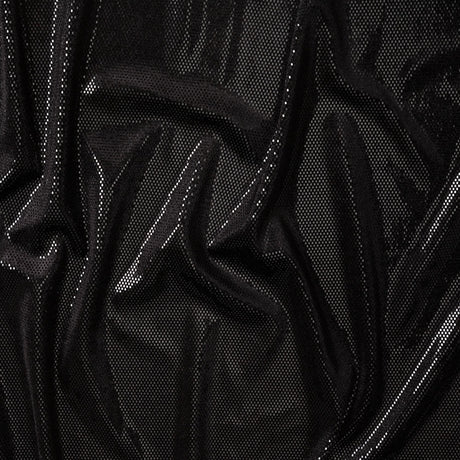 Stretch Polyester Velour with Crystal Foiled Polka Dots - Black