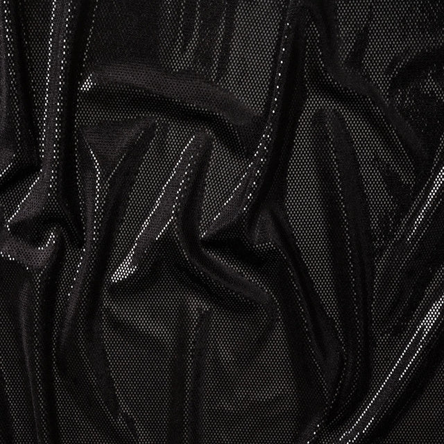 Stretch Polyester Velour with Crystal Foiled Polka Dots - Black