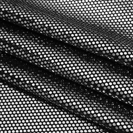 Stretch Polyester Velour with Crystal Foiled Polka Dots - Black and Silver