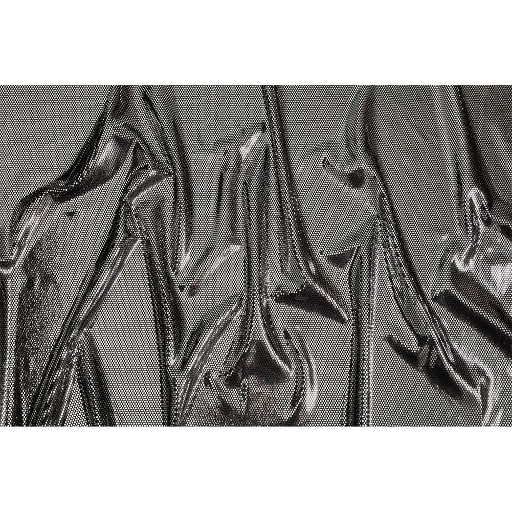 Stretch Polyester Velour with Crystal Foiled Polka Dots - Black and Silver