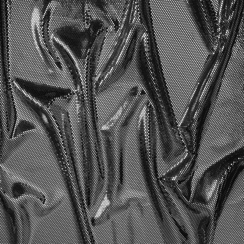Stretch Polyester Velour with Crystal Foiled Polka Dots - Black and Silver