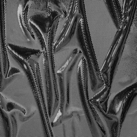 Stretch Polyester Velour with Crystal Foiled Polka Dots - Black and Silver