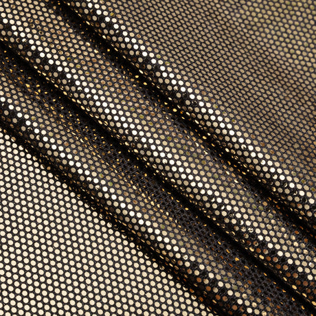 Stretch Polyester Velour with Crystal Foiled Polka Dots - Black and Gold