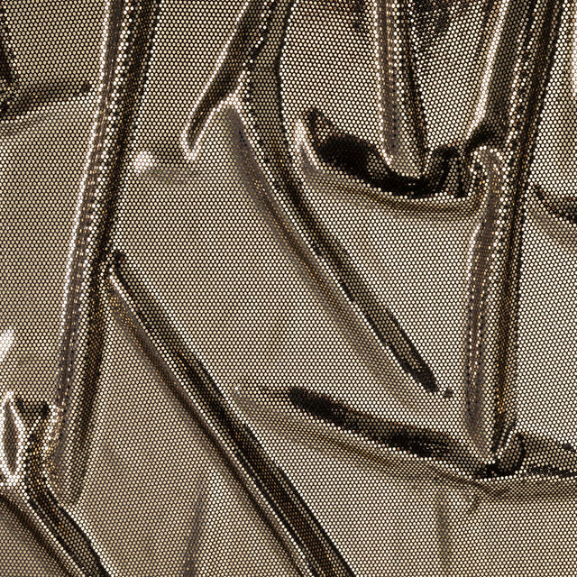 Stretch Polyester Velour with Crystal Foiled Polka Dots - Black and Gold