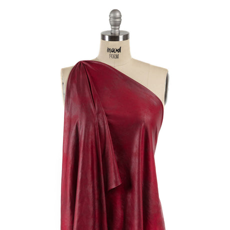 Faux Leather Foil Stretch Polyester Knit - Red Cloud Textured - Vanessa Collection