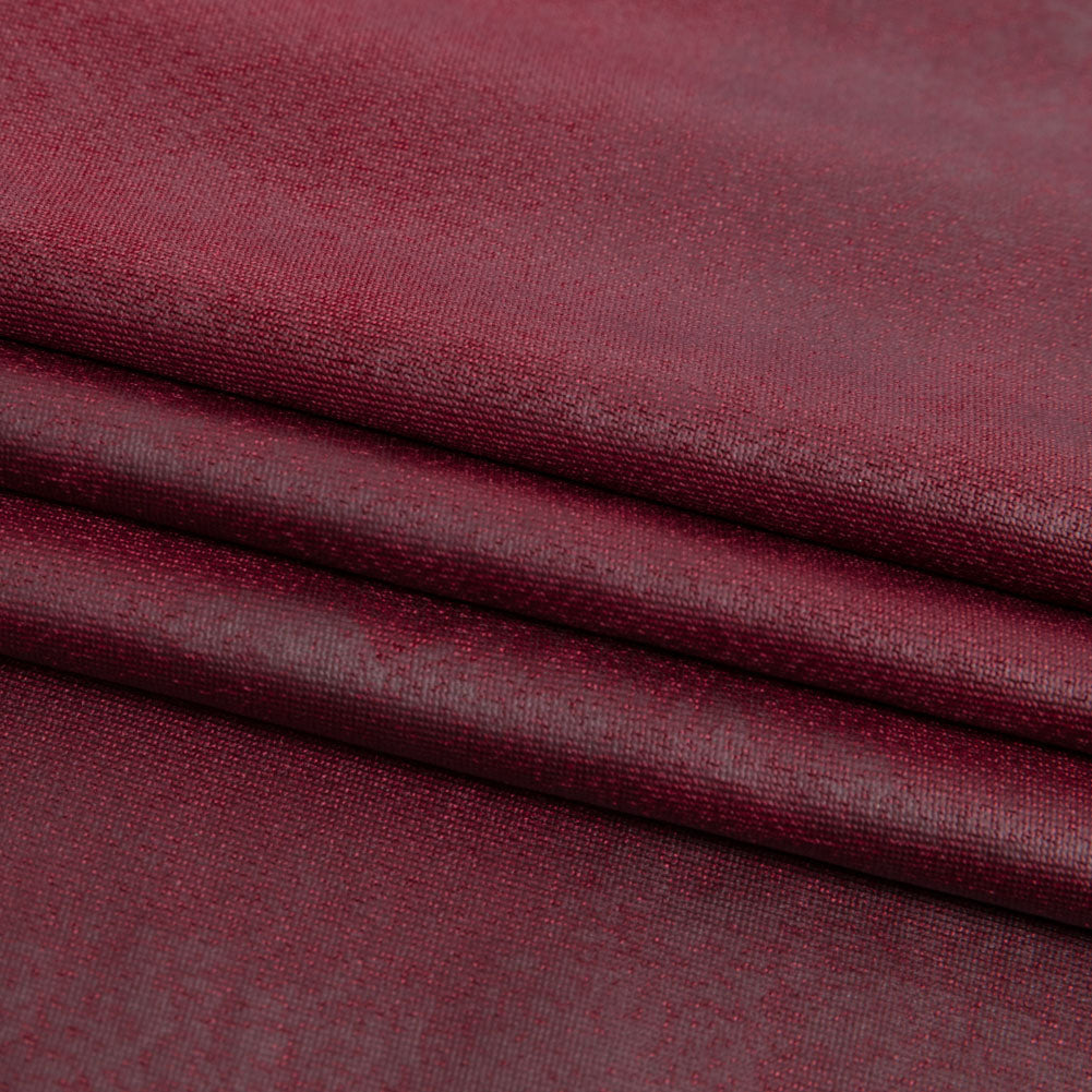 Faux Leather Foil Stretch Polyester Knit - Wine Cloud Textured - Vanessa Collection
