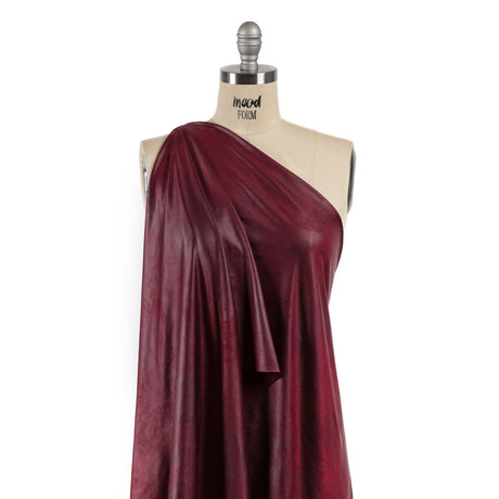 Faux Leather Foil Stretch Polyester Knit - Wine Cloud Textured - Vanessa Collection