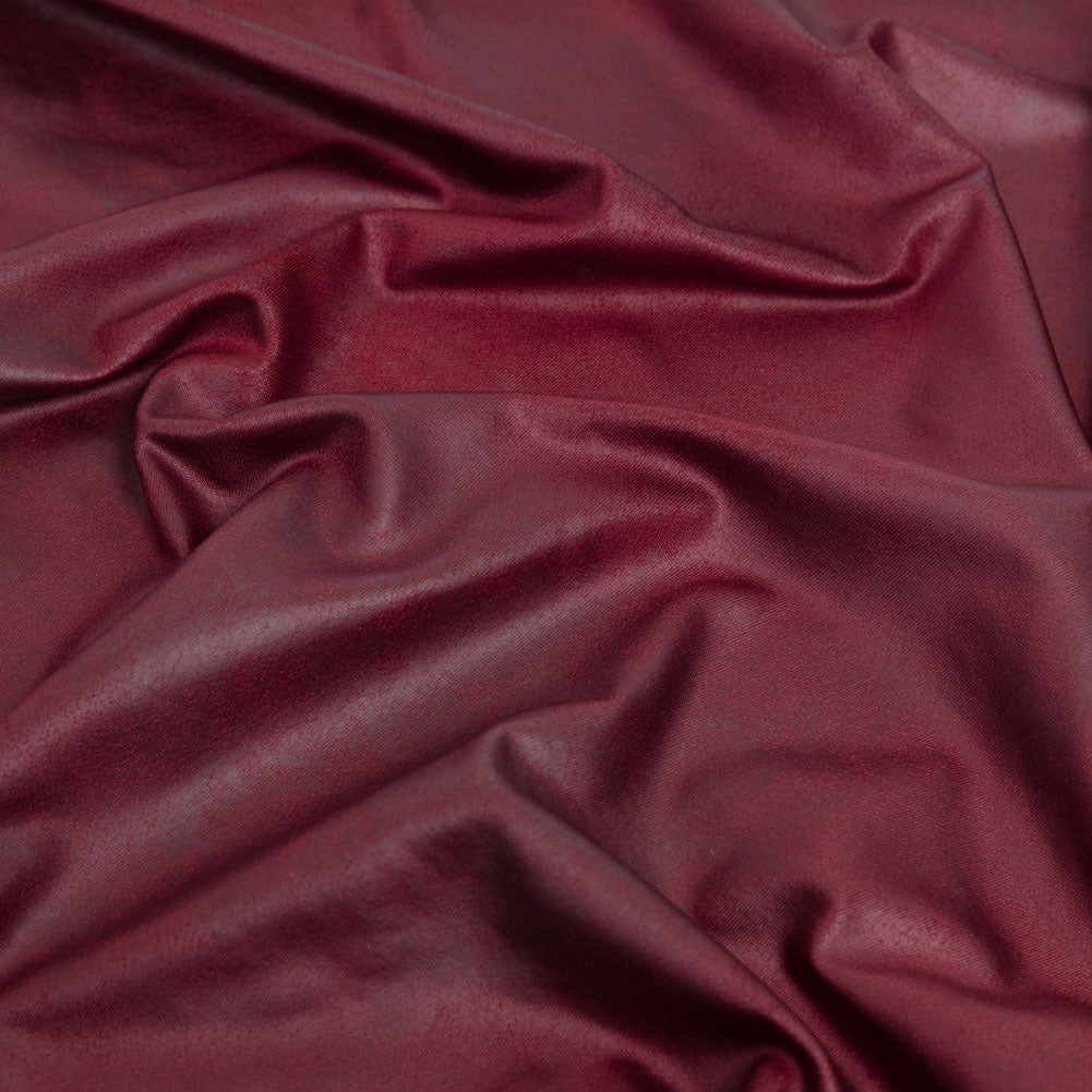 Faux Leather Foil Stretch Polyester Knit - Wine Cloud Textured - Vanessa Collection