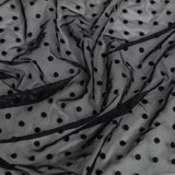 Black Flocked Polka Dots Stretch Nylon Mesh
