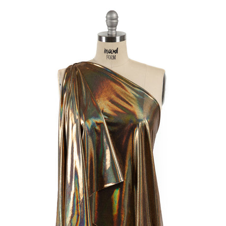 Gold Holographic Foiled Stretch Polyester Jersey