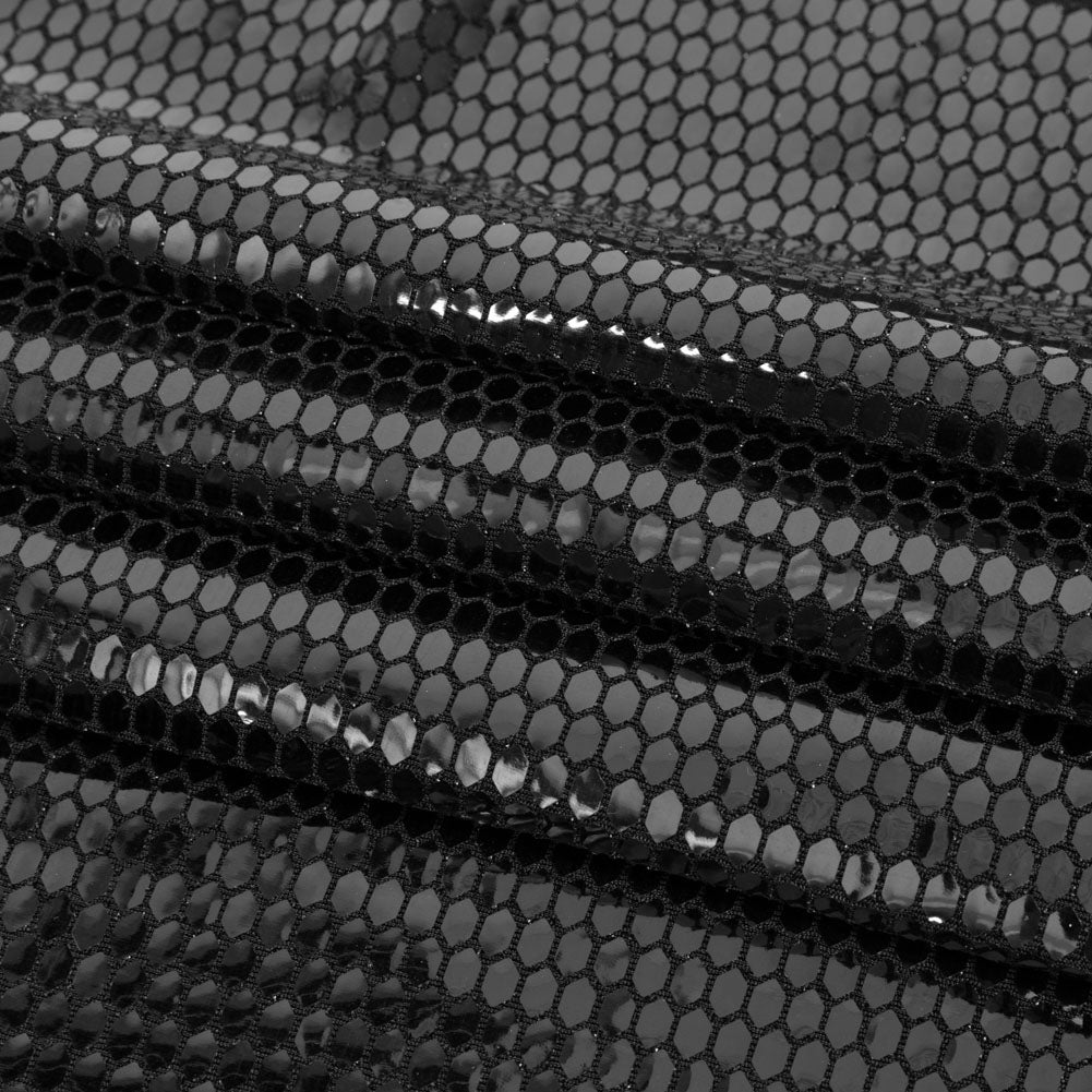 Black and Black Hexagons Foiled Stretch Nylon Knit