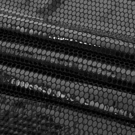 Black and Black Hexagons Foiled Stretch Nylon Knit