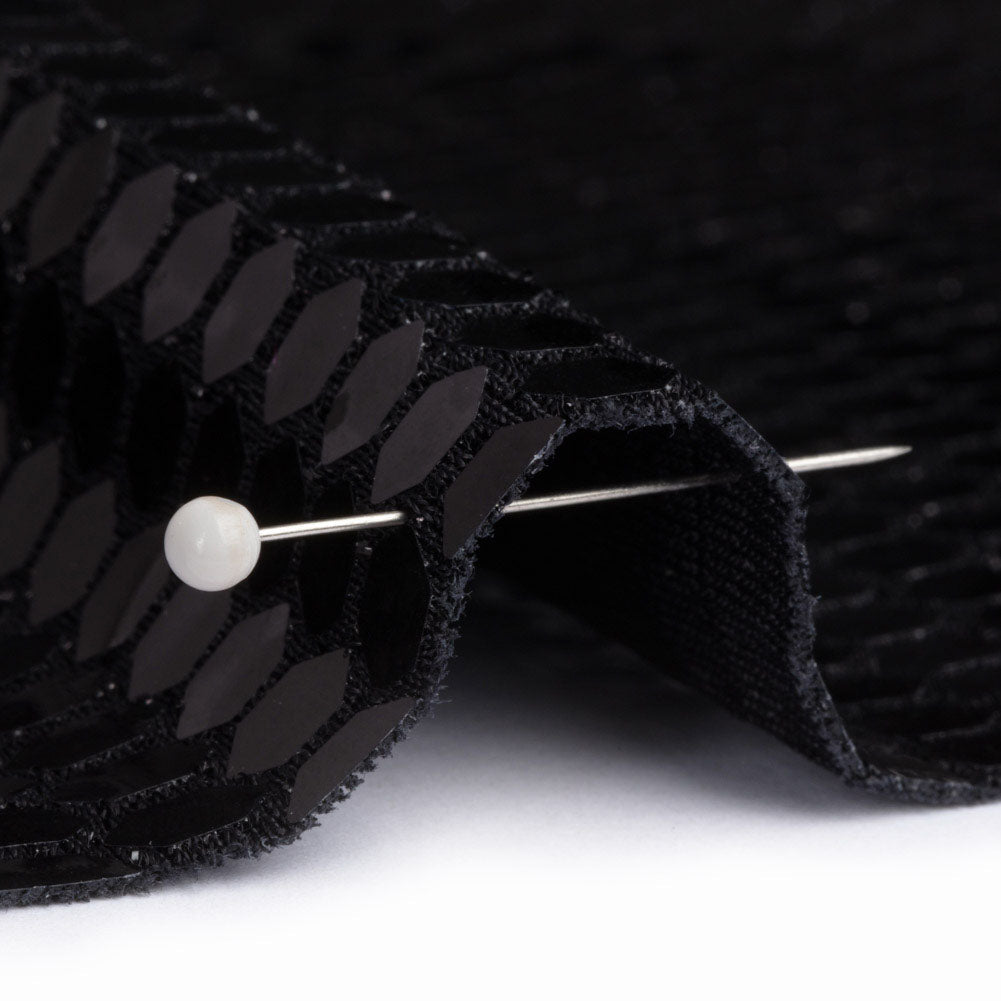 Black and Black Hexagons Foiled Stretch Nylon Knit
