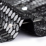 Black and Silver Hexagons Foiled Stretch Nylon Knit