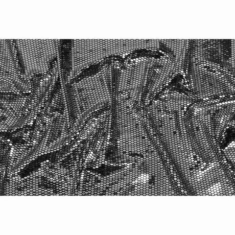 Black and Silver Hexagons Foiled Stretch Nylon Knit