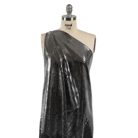 Black and Silver Hexagons Foiled Stretch Nylon Knit