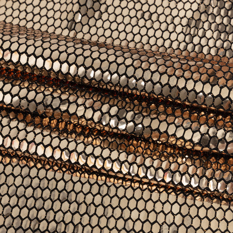 Black and Gold Hexagons Foiled Stretch Nylon Knit