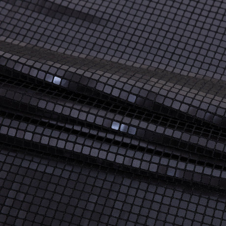 Squares Foiled Stretch Polyester Knit - Charcoal and Metallic Black - Heidi Collection