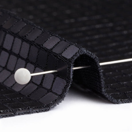 Squares Foiled Stretch Polyester Knit - Charcoal and Metallic Black - Heidi Collection