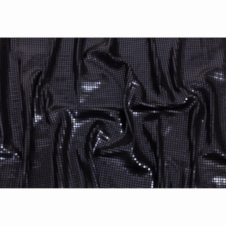Squares Foiled Stretch Polyester Knit - Charcoal and Metallic Black - Heidi Collection