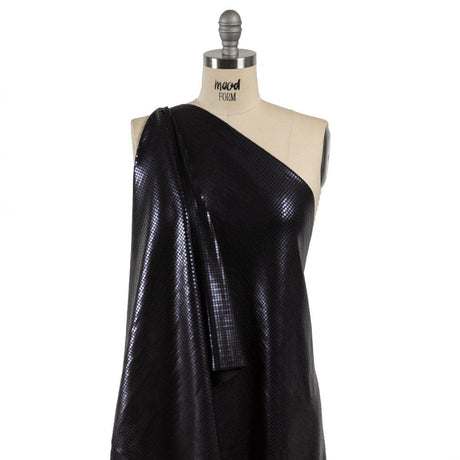 Squares Foiled Stretch Polyester Knit - Charcoal and Metallic Black - Heidi Collection