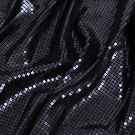 Squares Foiled Stretch Polyester Knit - Charcoal and Metallic Black - Heidi Collection