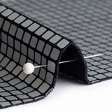 Squares Foiled Stretch Polyester Knit - Silver and Metallic Black - Heidi Collection