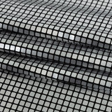 Squares Foiled Stretch Polyester Knit - Silver and Metallic Black - Heidi Collection