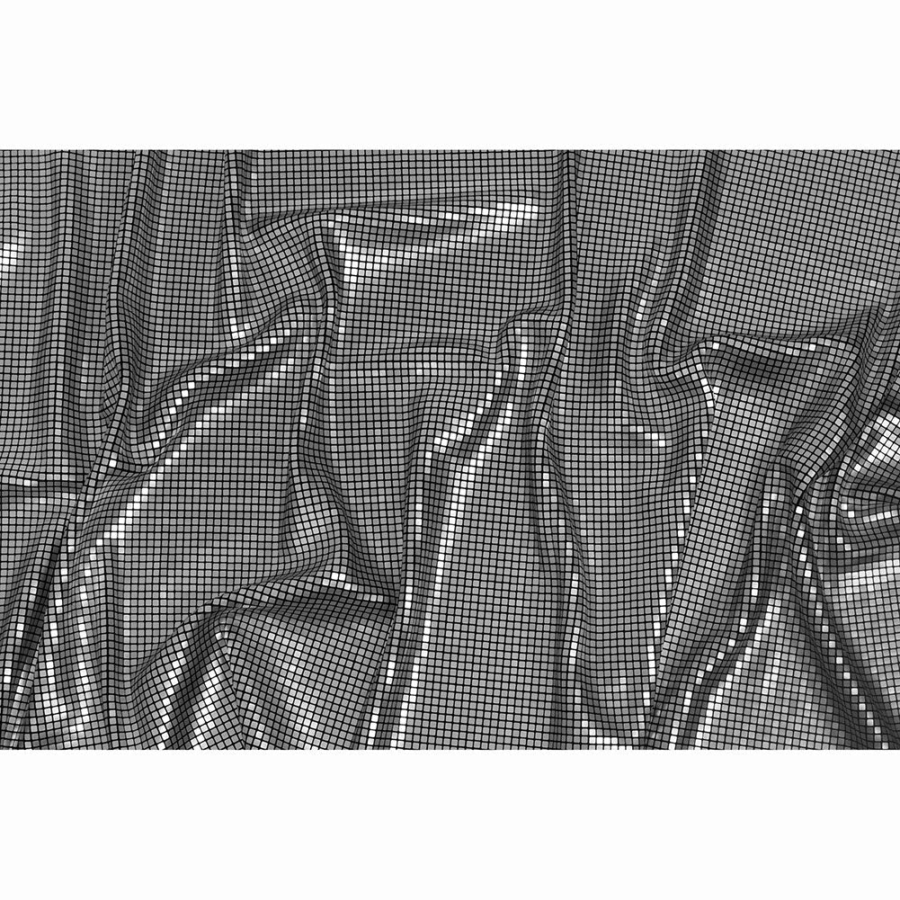 Squares Foiled Stretch Polyester Knit - Silver and Metallic Black - Heidi Collection