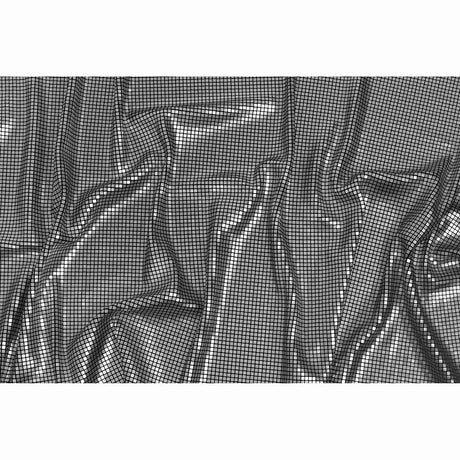 Squares Foiled Stretch Polyester Knit - Silver and Metallic Black - Heidi Collection
