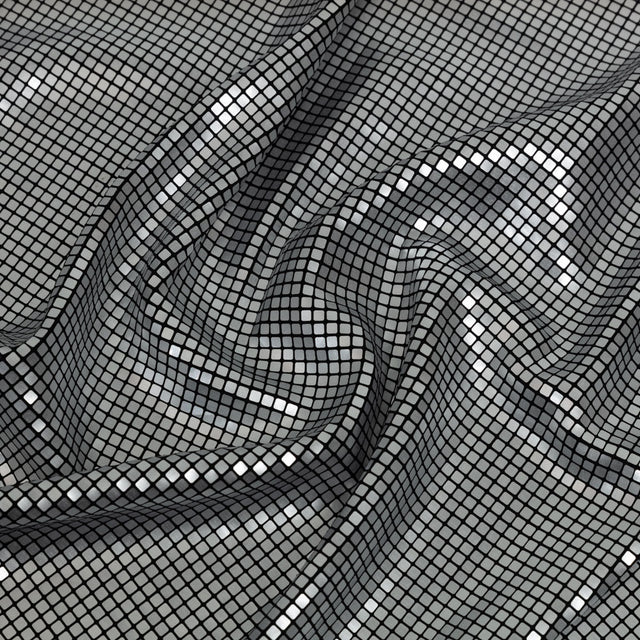 Squares Foiled Stretch Polyester Knit - Silver and Metallic Black - Heidi Collection