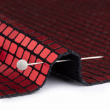 Squares Foiled Stretch Polyester Knit - Red and Metallic Black - Heidi Collection