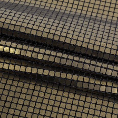 Squares Foiled Stretch Polyester Knit - Olive and Metallic Black - Heidi Collection