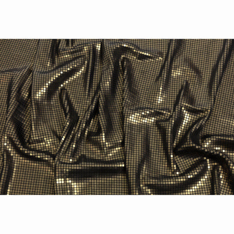 Squares Foiled Stretch Polyester Knit - Olive and Metallic Black - Heidi Collection