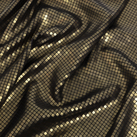Squares Foiled Stretch Polyester Knit - Olive and Metallic Black - Heidi Collection