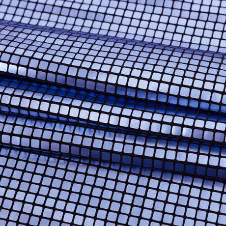Squares Foiled Stretch Polyester Knit - Blue and Metallic Black - Heidi Collection