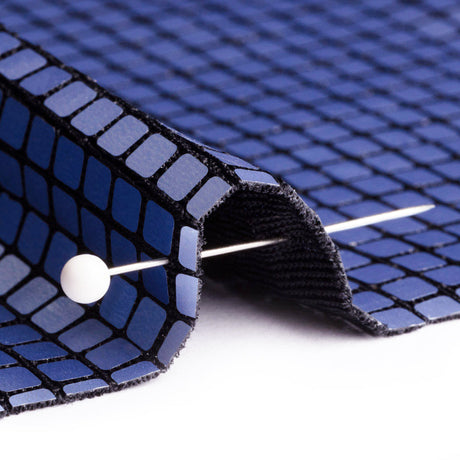 Squares Foiled Stretch Polyester Knit - Blue and Metallic Black - Heidi Collection