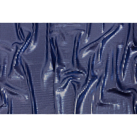 Squares Foiled Stretch Polyester Knit - Blue and Metallic Black - Heidi Collection