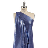 Squares Foiled Stretch Polyester Knit - Blue and Metallic Black - Heidi Collection