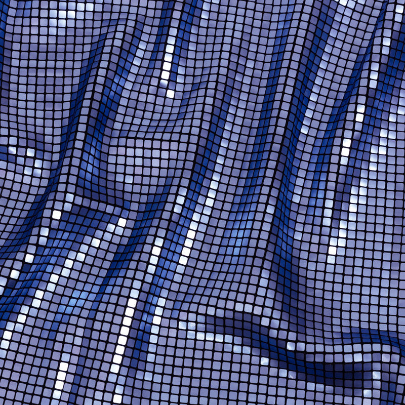 Squares Foiled Stretch Polyester Knit - Blue and Metallic Black - Heidi Collection