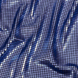 Squares Foiled Stretch Polyester Knit - Blue and Metallic Black - Heidi Collection