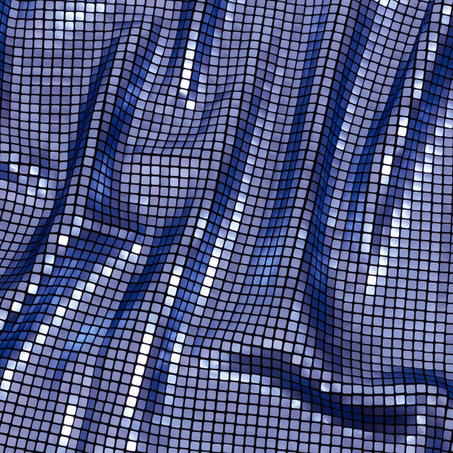 Squares Foiled Stretch Polyester Knit - Blue and Metallic Black - Heidi Collection