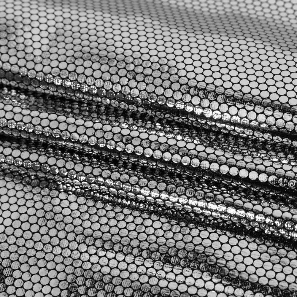 Silver Dense Polka Dots Foiled Stretch Polyester Knit