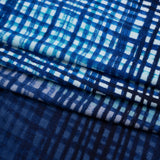 Stretch Rayon Jersey - Navy and Aqua Blue Ombre Plaid