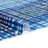 Stretch Rayon Jersey - Navy and Aqua Blue Ombre Plaid